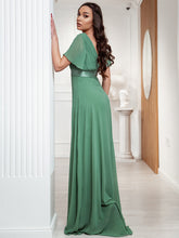 Load image into Gallery viewer, COLOR=Green Bean | Long Empire Waist Evening Dress With Short Flutter Sleeves-Green Bean 2