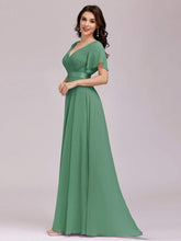 Load image into Gallery viewer, COLOR=Green Bean | Long Empire Waist Evening Dress With Short Flutter Sleeves-Green Bean 4