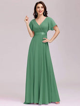 Load image into Gallery viewer, COLOR=Green Bean | Long Empire Waist Evening Dress With Short Flutter Sleeves-Green Bean 1