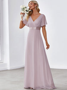 Color=Lilac | Glamorous Double V-Neck Ruffles Padded Wholesale Evening Dresses-Lilac 3