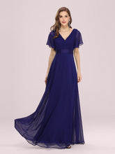 Load image into Gallery viewer, Color=Royal Blue | Long Empire Waist Evening Dress With Short Flutter Sleeves-Royal Blue 5