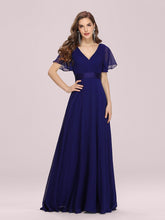 Load image into Gallery viewer, Color=Royal Blue | Long Empire Waist Evening Dress With Short Flutter Sleeves-Royal Blue 1