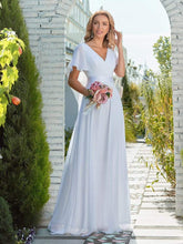 Load image into Gallery viewer, Color=White | Minimalist A-Line Maxi Chiffon Wedding Dress With Satin Belt-White 10