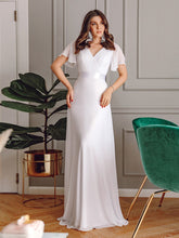 Load image into Gallery viewer, Color=White | Glamorous Double V-Neck Ruffles Padded Wholesale Evening Dresses-White 4