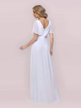 Load image into Gallery viewer, Color=White | Minimalist A-Line Maxi Chiffon Wedding Dress With Satin Belt-White 5