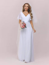 Load image into Gallery viewer, Color=White | Minimalist A-Line Maxi Chiffon Wedding Dress With Satin Belt-White 6