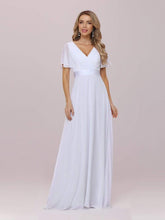 Load image into Gallery viewer, Color=White | Minimalist A-Line Maxi Chiffon Wedding Dress With Satin Belt-White 7