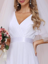 Load image into Gallery viewer, Color=White | Minimalist A-Line Maxi Chiffon Wedding Dress With Satin Belt-White 8