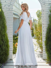 Load image into Gallery viewer, Color=White | Minimalist A-Line Maxi Chiffon Wedding Dress With Satin Belt-White 2