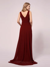 Load image into Gallery viewer, COLOR=Burgundy | V-Neck High-Low Chiffon Evening Maternity Dresses-Burgundy 2