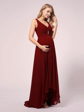 Load image into Gallery viewer, COLOR=Burgundy | V-Neck High-Low Chiffon Evening Maternity Dresses-Burgundy 3