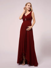 Load image into Gallery viewer, COLOR=Burgundy | V-Neck High-Low Chiffon Evening Maternity Dresses-Burgundy 5