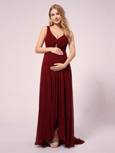 Load image into Gallery viewer, COLOR=Burgundy | V-Neck High-Low Chiffon Evening Maternity Dresses-Burgundy 1