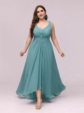 Load image into Gallery viewer, COLOR=Dusty Blue | V-Neck High-Low Evening Dress-Dusty Blue 1