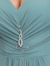 Load image into Gallery viewer, COLOR=Dusty Blue | V-Neck High-Low Evening Dress-Dusty Blue 5
