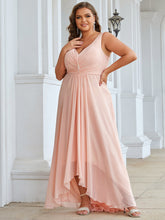 Load image into Gallery viewer, COLOR=Pink | V-Neck High-Low Evening Dress-Pink 1