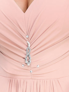 Color=Pink | Simple V Neck Chiffon Wedding Dress With Asymmetric Hem-Pink 5