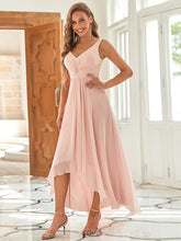 Load image into Gallery viewer, COLOR=Pink | V-Neck High-Low Chiffon Evening Maternity Dresses-Pink 3