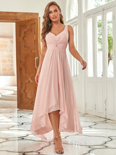 Load image into Gallery viewer, COLOR=Pink | V-Neck High-Low Chiffon Evening Maternity Dresses-Pink 4