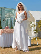 Load image into Gallery viewer, Color=White | Simple V Neck Chiffon Wedding Dress With Asymmetric Hem-White 1