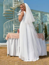 Load image into Gallery viewer, Color=White | Simple V Neck Chiffon Wedding Dress With Asymmetric Hem-White 2
