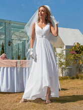 Load image into Gallery viewer, Color=White | Simple V Neck Chiffon Wedding Dress With Asymmetric Hem-White 4