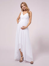 Load image into Gallery viewer, COLOR=White | V-Neck High-Low Chiffon Evening Maternity Dresses-White 3