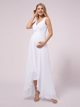Load image into Gallery viewer, COLOR=White | V-Neck High-Low Chiffon Evening Maternity Dresses-White 5