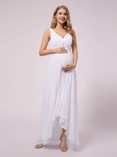 Load image into Gallery viewer, COLOR=White | V-Neck High-Low Chiffon Evening Maternity Dresses-White 1
