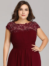 Load image into Gallery viewer, Color=Burgundy | Lacey Neckline Open Back Ruched Bust Plus Size Evening Dresses-Burgundy 5
