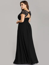 Load image into Gallery viewer, Color=Black | Lacey Neckline Open Back Ruched Bust Plus Size Evening Dresses-Black 2
