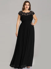 Load image into Gallery viewer, Color=Black | Lacey Neckline Open Back Ruched Bust Plus Size Evening Dresses-Black 4