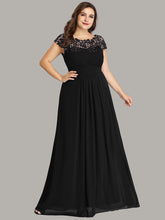 Load image into Gallery viewer, Color=Black | Lacey Neckline Open Back Ruched Bust Plus Size Evening Dresses-Black 1