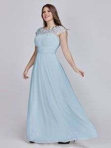 Color=Sky Blue | Lacey Neckline Open Back Ruched Bust Plus Size Evening Dresses-Sky Blue 4