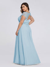 Load image into Gallery viewer, Color=Sky Blue | Lacey Neckline Open Back Ruched Bust Plus Size Evening Dresses-Sky Blue 2