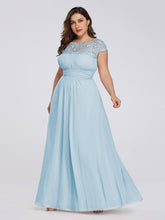 Load image into Gallery viewer, Color=Sky Blue | Lacey Neckline Open Back Ruched Bust Plus Size Evening Dresses-Sky Blue 1