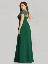 Load image into Gallery viewer, Color=Dark Green | Lacey Neckline Open Back Ruched Bust Plus Size Evening Dresses-Dark Green 2