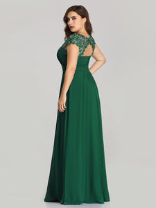 Color=Dark Green | Lacey Neckline Open Back Ruched Bust Plus Size Evening Dresses-Dark Green 2