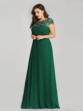 Load image into Gallery viewer, Color=Dark Green | Lacey Neckline Open Back Ruched Bust Plus Size Evening Dresses-Dark Green 3