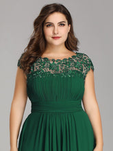 Load image into Gallery viewer, Color=Dark Green | Lacey Neckline Open Back Ruched Bust Plus Size Evening Dresses-Dark Green 5