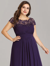 Load image into Gallery viewer, Color=Dark Purple | Lacey Neckline Open Back Ruched Bust Plus Size Evening Dresses-Dark Purple 5