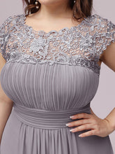 Load image into Gallery viewer, Color=Grey | Lacey Neckline Open Back Ruched Bust Plus Size Evening Dresses-Grey  7