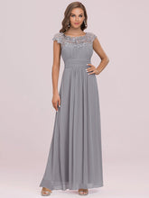 Load image into Gallery viewer, Color=Grey | Lacey Neckline Open Back Ruched Bust Plus Size Evening Dresses-Grey  8