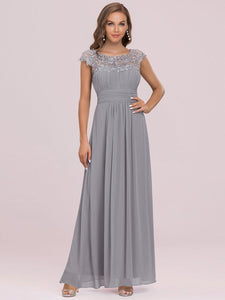 Color=Grey | Lacey Neckline Open Back Ruched Bust Plus Size Evening Dresses-Grey  8