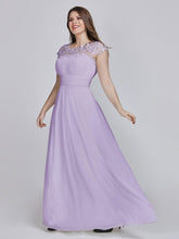 Load image into Gallery viewer, Color=Lavender | Lacey Neckline Open Back Ruched Bust Plus Size Evening Dresses-Lavender  9