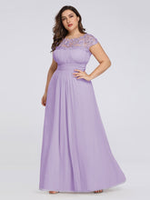 Load image into Gallery viewer, Color=Lavender | Lacey Neckline Open Back Ruched Bust Plus Size Evening Dresses-Lavender  7