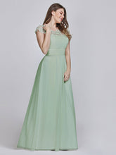 Load image into Gallery viewer, Color=Mint Green | Lacey Neckline Open Back Ruched Bust Plus Size Evening Dresses-Mint Green 4