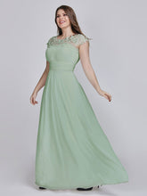 Load image into Gallery viewer, Color=Mint Green | Lacey Neckline Open Back Ruched Bust Plus Size Evening Dresses-Mint Green 5