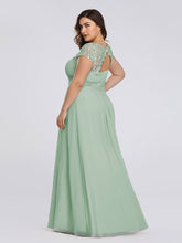 Load image into Gallery viewer, Color=Mint Green | Lacey Neckline Open Back Ruched Bust Plus Size Evening Dresses-Mint Green 2