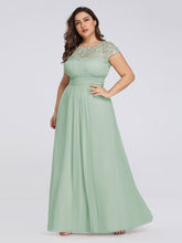 Load image into Gallery viewer, Color=Mint Green | Lacey Neckline Open Back Ruched Bust Plus Size Evening Dresses-Mint Green 3
